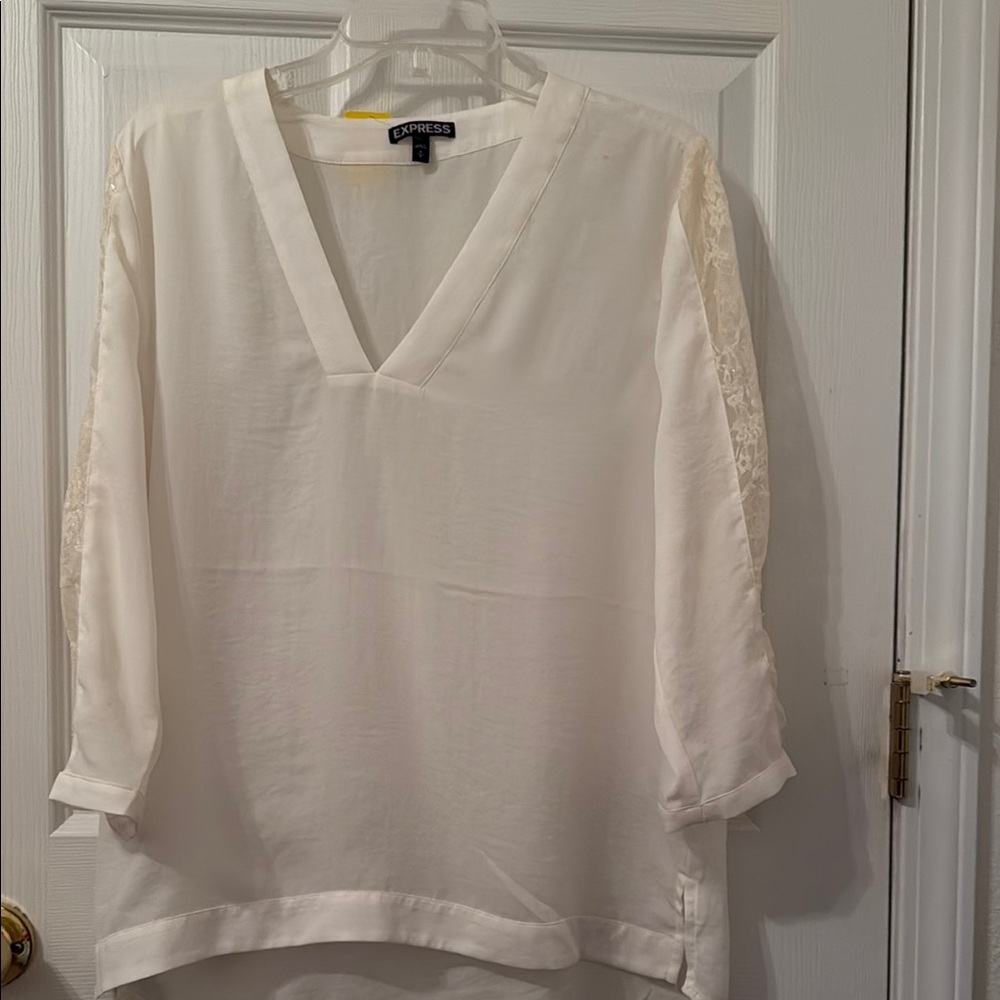 Express Women's White V-Neck Top